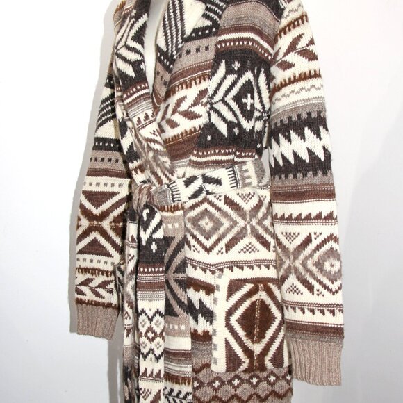 Polo Ralph Lauren Wool-Alpaca-Blend Geo-Motif Shawl Collar Belt Coatigan  M $798 - Picture 11 of 16